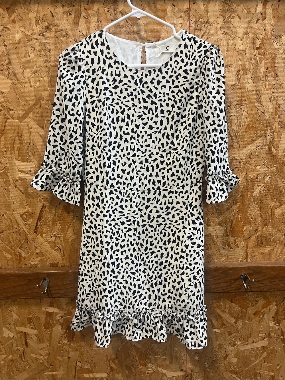 Commense White and Black Leopard-Print Ruffle Mini Dress